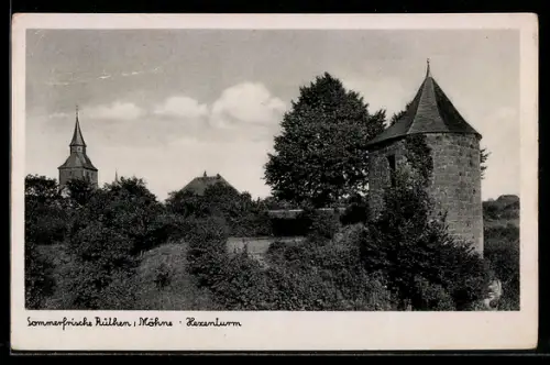 AK Rüthen /Möhne, Hexenturm, Panorama mit Kirchturm