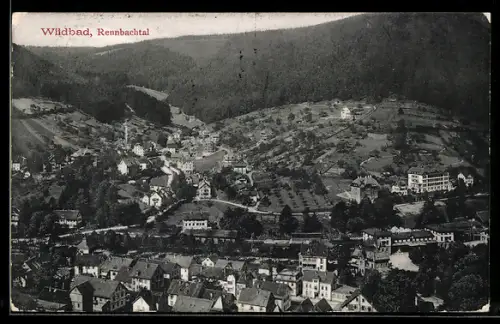 AK Wildbad, Rennbachtal, Ortsansicht aus der Vogelschau