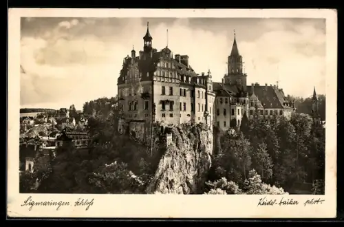 AK Sigmaringen, Schloss aus der Vogelschau