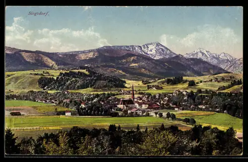 AK Siegsdorf, Gesamtansicht und Bergpanorama