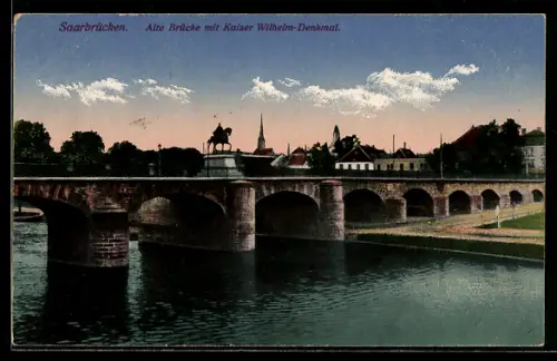AK Saarbrücken, Alte Brücke, Kaiser Wilhelm-Denkmal, Ortspanorama