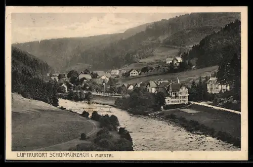 AK Schönmünzach i. Murgtal, Flusspartie mit Ortsansicht