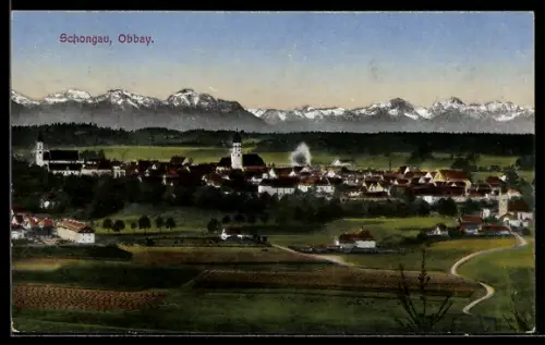 AK Schongau /Obbay., Totalansicht mit Bergpanorama