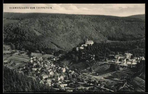 AK Schwarzburg, Blick vom Trippstein auf Schloss und Ort