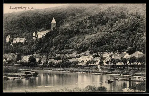 AK Zwingenberg a. N., Schloss Zwingenberg, Ortsansicht, Fluss