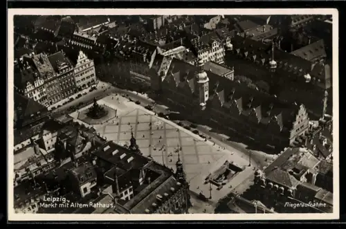 AK Leipzig, Markt mit Altem Rathaus, Fliegeraufnahme