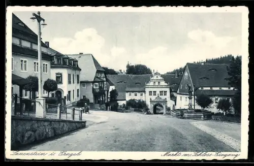 AK Lauenstein i. Erzgeb., Markt mit Schloss-Eingang