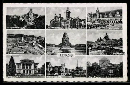 AK Leipzig, Zoologischer Garten, Neues Rathaus, Völkerschlachtdenkmal