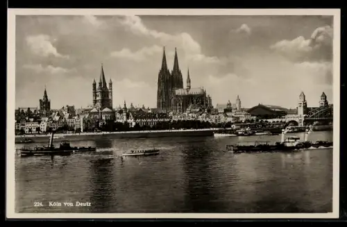 AK Köln, Dom, Gross St. Martin, Hohenzollernbrücke, Ansicht von Deutz