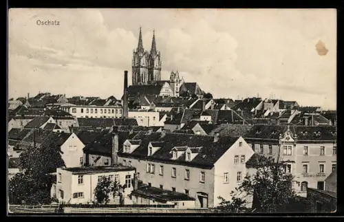 AK Oschatz, Stadtansicht mit Kirche