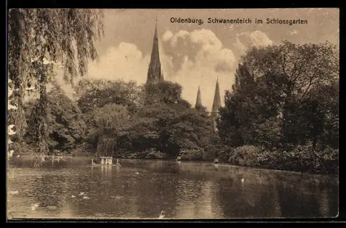 AK Oldenburg, Schwanenteich im Schlossgarten