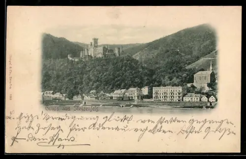 AK Stolzenfels, Schloss Stolzenfels, Rheinansicht, Kirche