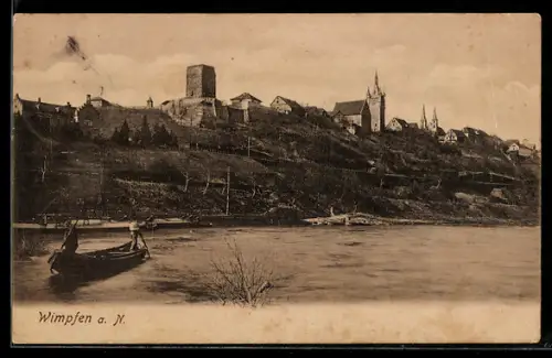 AK Wimpfen a. N., Stadtansicht mit Turm und Kirche am Fluss