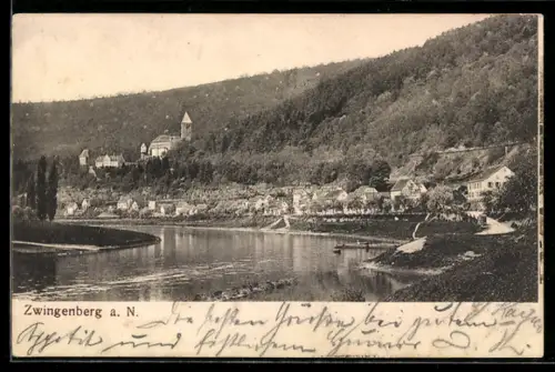 AK Zwingenberg a. N., Blick auf Stadt und Schloss am Neckar