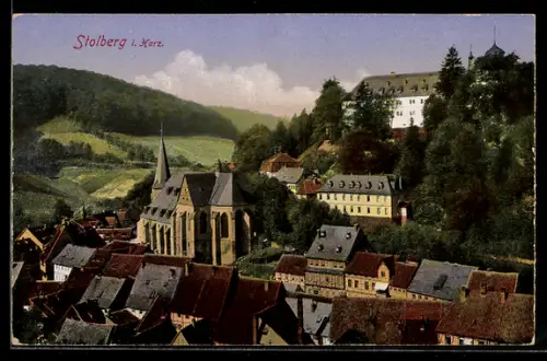 AK Stolberg i. Harz, Kirche, Schloss, Ortsansicht