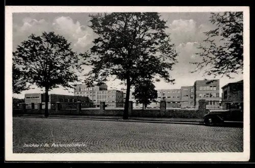 AK Zwickau i. Sa., Partie an der Pestalozzischule