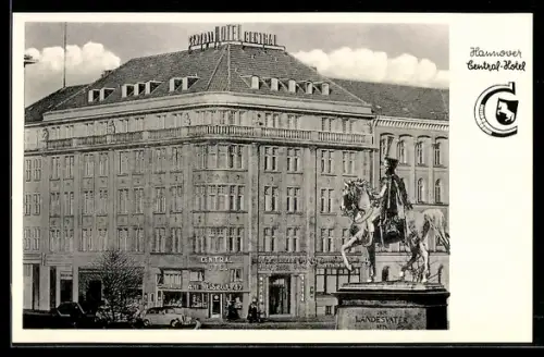AK Hannover, Central-Hotel mit Denkmal