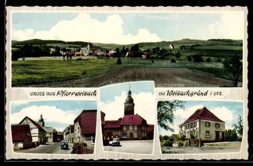 AK Pfarrweisach /Ufr., Gesamtansicht, Kirche, Strassenpartie, Gebäudeansicht