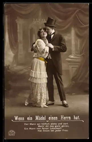 Foto-AK R & K / L Nr. 8249/1: Wenn ein Mädel einen Herrn hat, Der Mann sei höflich..., Paar