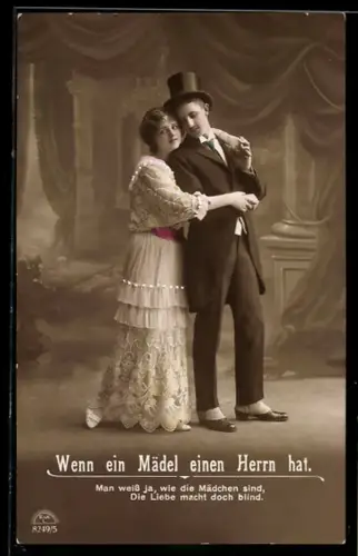 Foto-AK R & K / L Nr. 8249/5: Wenn ein Mädel einen Herrn hat, Man weiss ja..., Paar