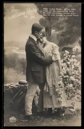 Foto-AK R & K / L Nr. 5013/3: Das einsame Röslein im Tal, Willst holdes..., Junges Paar