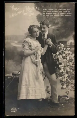 Foto-AK R & K / L Nr. 5013/4: Das einsame Röslein im Tal, Bist einsam..., Junges Paar