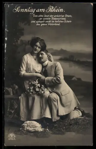 Foto-AK R & K / L Nr. 4753/5: Sonntag am Rhein, Das alles..., Liebespaar
