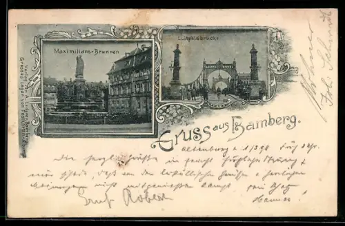 AK Bamberg, Maximilians-Brunnen, Luitpoldbrücke