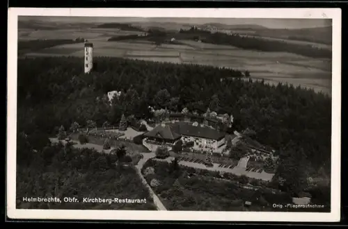 AK Helmbrechts /Obfr., Kirchberg-Restaurant, Aussichtsturm, Luftaufnahme