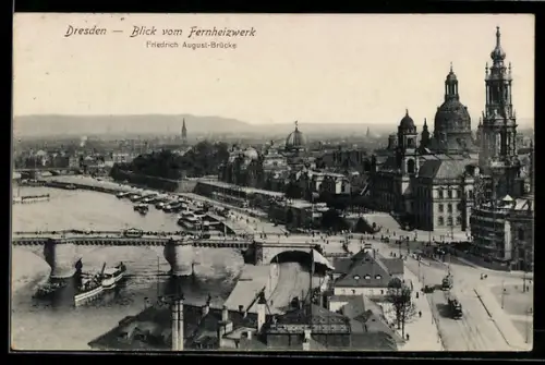 AK Dresden, Blick vom Fernheizwerk, Friedrich August-Brücke