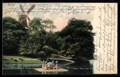 AK Bremen, Wallparkanlage mit Windmühle