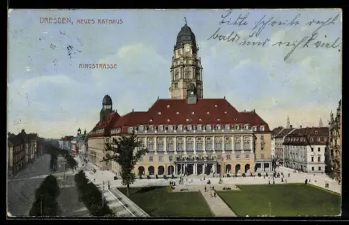 AK Dresden, Neues Rathaus, Ringstrasse