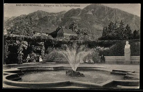 AK Bad Reichenhall, Kurgarten mit Soolespringbrunnen