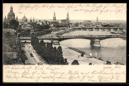 AK Dresden, Altstadtpanorama, Augustusbrücke, Frauenkirche