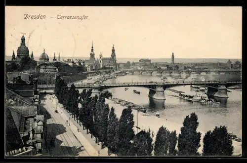 AK Dresden, Terrassenufer aus der Vogelschau