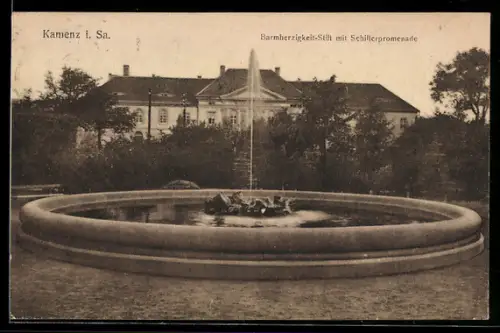 AK Kamenz i. Sa., Barmherzigkeit-Stift, Schillerpromenade, Brunnen