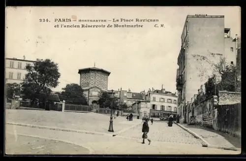 AK Paris, Montmartre, La Place Ravignan et lancien Réservoir de Montmartre