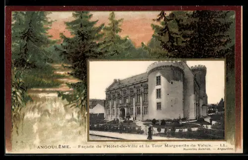 AK Angoulême, Facade de l`Hôtel-de-Ville et la Tour Marguerite de Valois