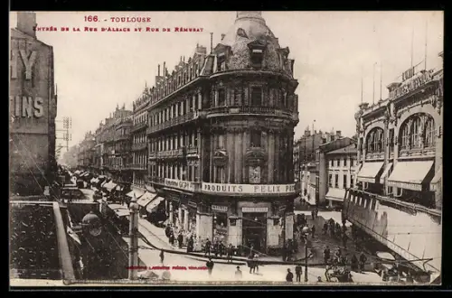 AK Toulouse, Entrée de la Rue d`Alsace et Rue de Rémusat