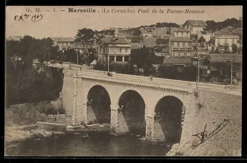 AK Marseille, La Corniche, Pont de la Fausse-Monnaie