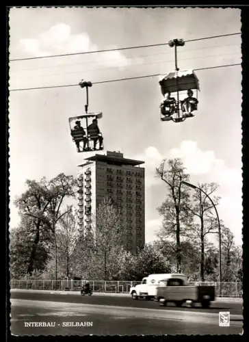 AK Berlin-Tiergarten, Hansaviertel, Interbau-Seilbahn, Hochhaus