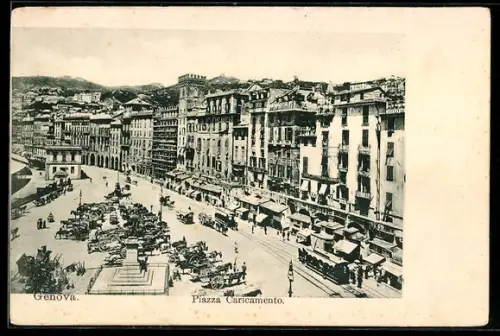 AK Genova, Piazza Caricamento, Strassenbahn