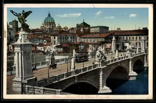 AK Roma, Nuova Ponte Vittorio Emanuele mit Strassenbahn