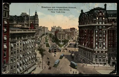 AK New York, Broadway and Amsterdam Avenue, North from 70th Street, Strassenbahnen