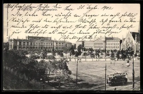 AK Leipzig, Augustusplatz mit Strassenbahn