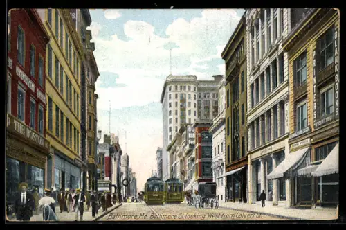 AK Baltimore, Md. Baltimore Street looking West from Calvert Street, Strassenbahn