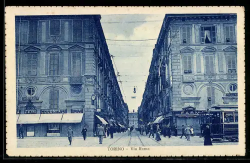 AK Torino, Via Roma, Strassenbahn