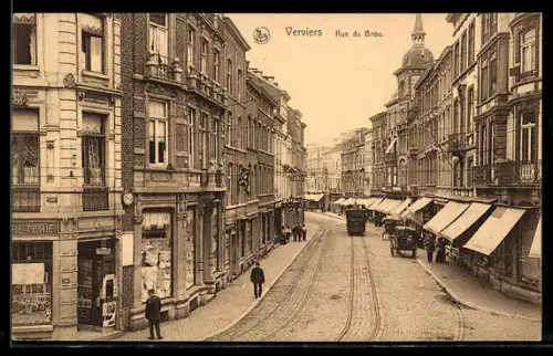 AK Verviers, Rue du Brou mit Strassenbahn