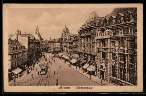 AK Chemnitz, Johannisplatz mit Strassenbahn