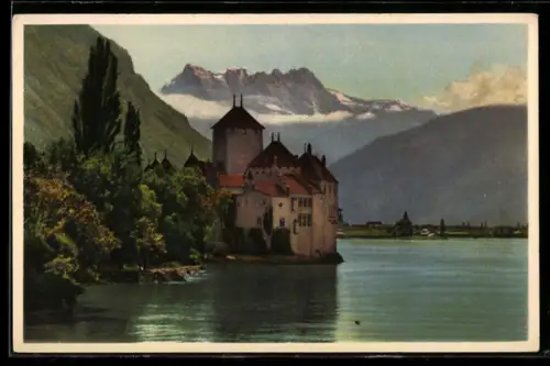 Foto-AK Emanuel Gyger: Chillon /Lac Léman, Panorama et Dents du Midi